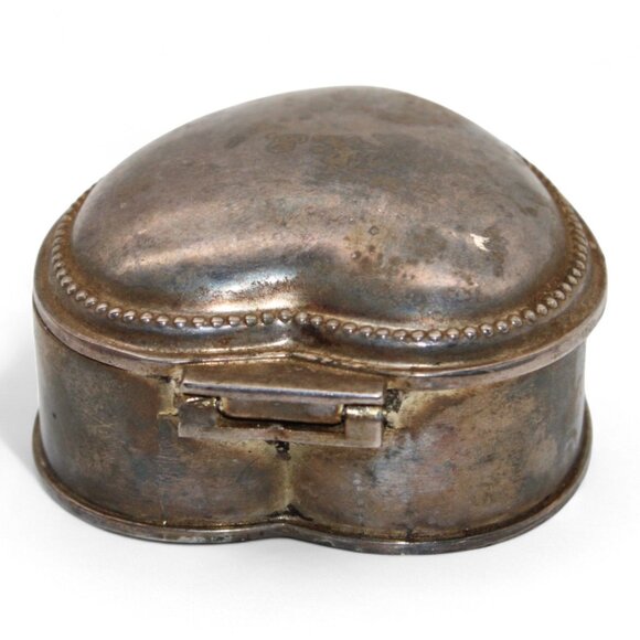 Vintage Heart-Shaped Silver Plate Trinket Box With Engraved H.B. - Picture 3 of 7